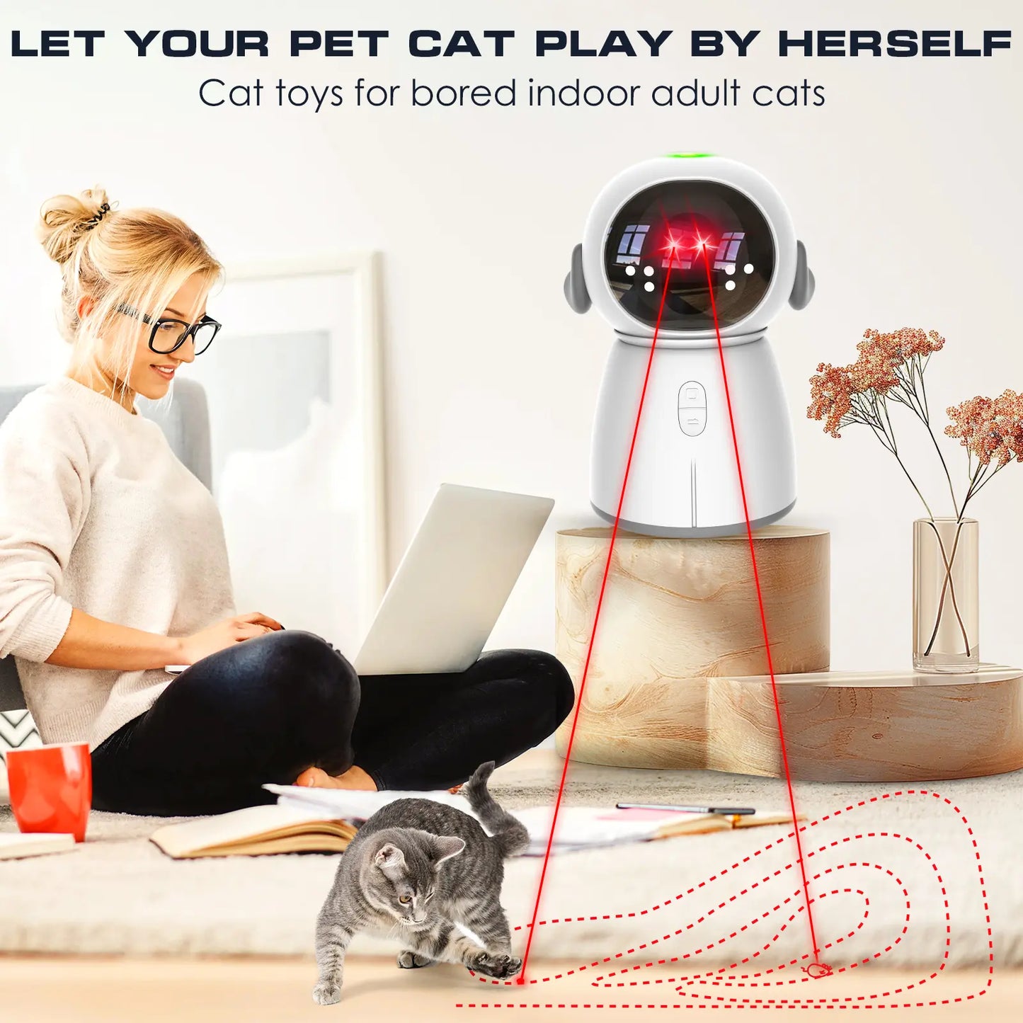 Cat Laser Toy for Indoor Cats and Kittens Interactive Motion Activated Rechargeable Automatic Play Dual Patterns Adjustable Angle Fun Exercise for Multiple Pets
